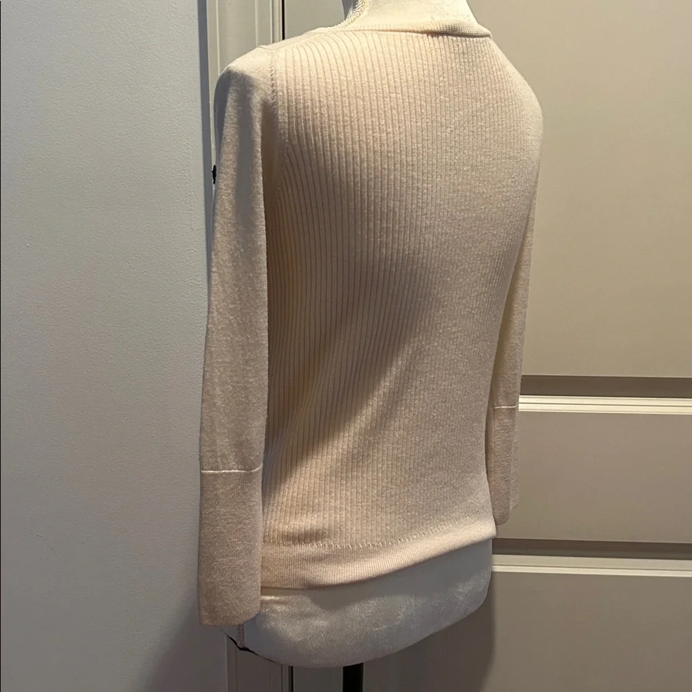 DIANE VON FURSTENBERG Shana Wool blend Sweater Ivory with Black Lace Appliqué S